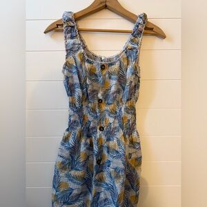 Indigo & Lace Maxi Dress with Yellow and Blue Leaf Print